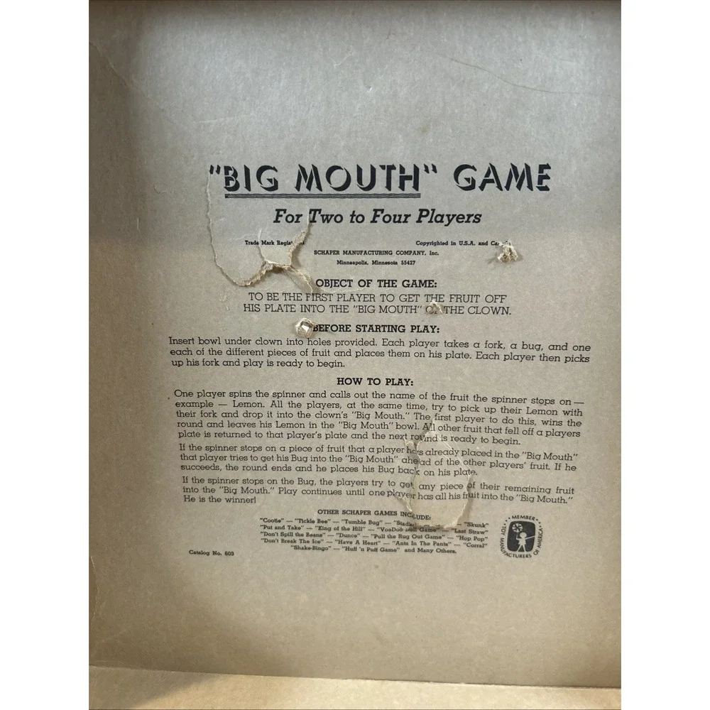 Vintage 1968‎ Schaper Big Mouth Game Classic Retro Family Game Original Box